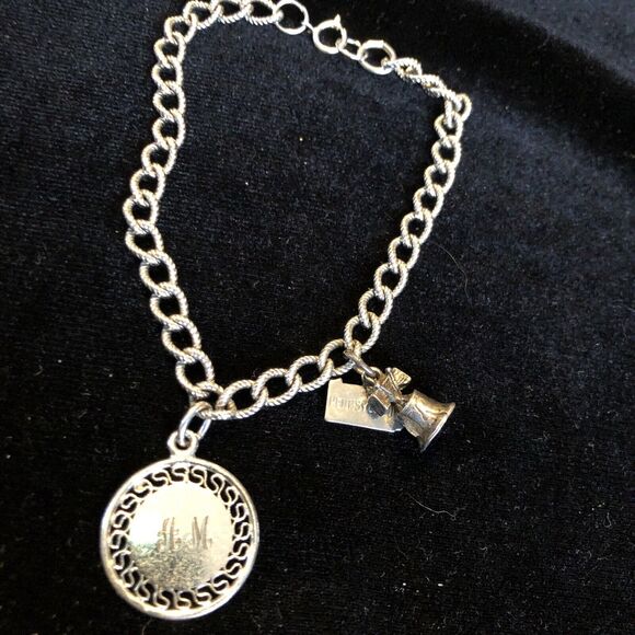 Sterling Silver Vintage Charm Bracelet with 2 Charms ~ 12 G Pa Charm And 1976